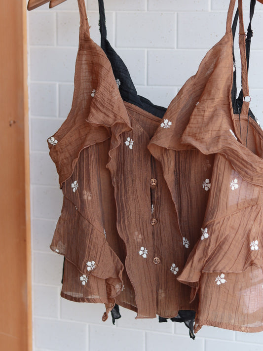 Sheer crepe embroidered camisole