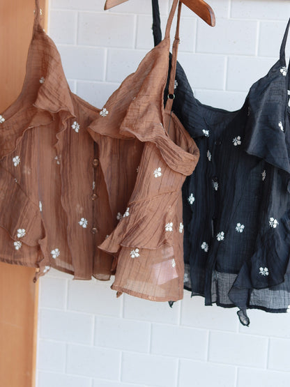 Sheer crepe embroidered camisole