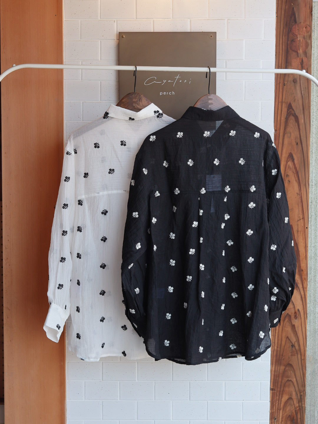 Flower embroidered sheer shirt