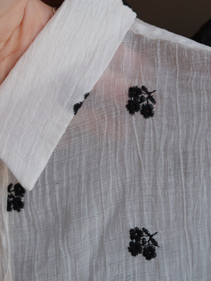 Flower embroidered sheer shirt